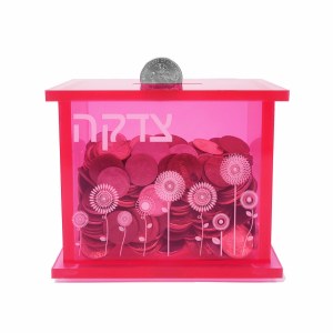 Picture of Acrylic Tzedakah Box Flower Design Pink